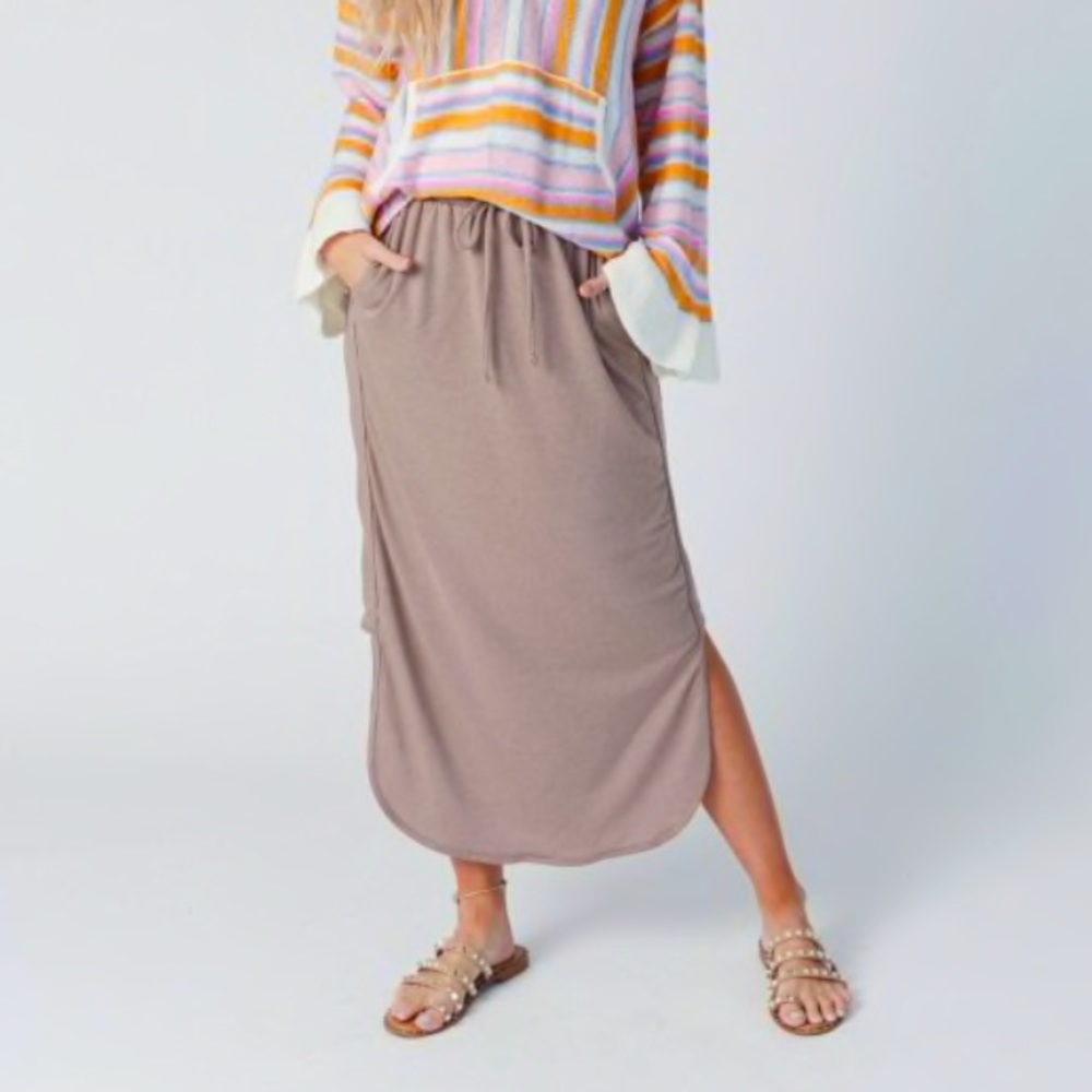 NWT, Three Bird Nest, So Comfy Drawstring Maxi Skirt, Dark Taupe, Size Small
